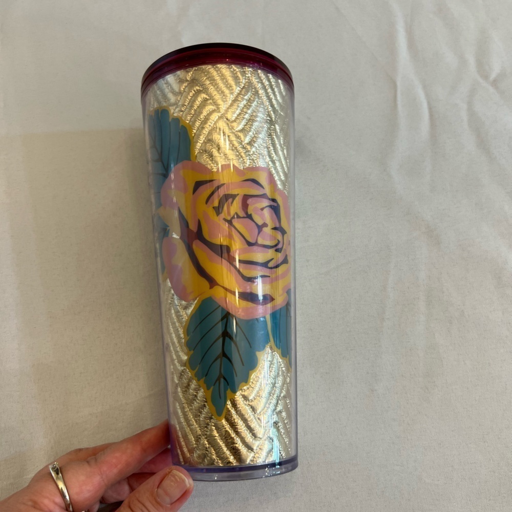 STARBUCKS Quilted Roses Gold Tumbler, Limited Edition, No Straw, Venti 24oz.